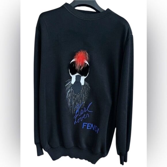 Fendi Karl Lagerfeld Karlito Embroidered Mink Fur Detail Crewneck Sweater